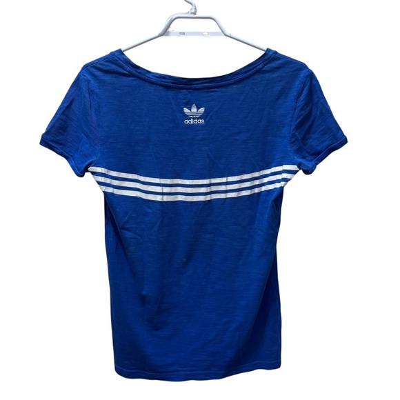 Adidas Blue Bow Logo Cotton Striped Girly Graphic Tee Size: S • Y2K Vintage - Picture 3 of 7